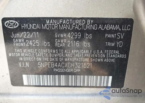 2012 Hyundai Sonata Gls from USA, damaged, VIN 5NPEB4ACXCH321521